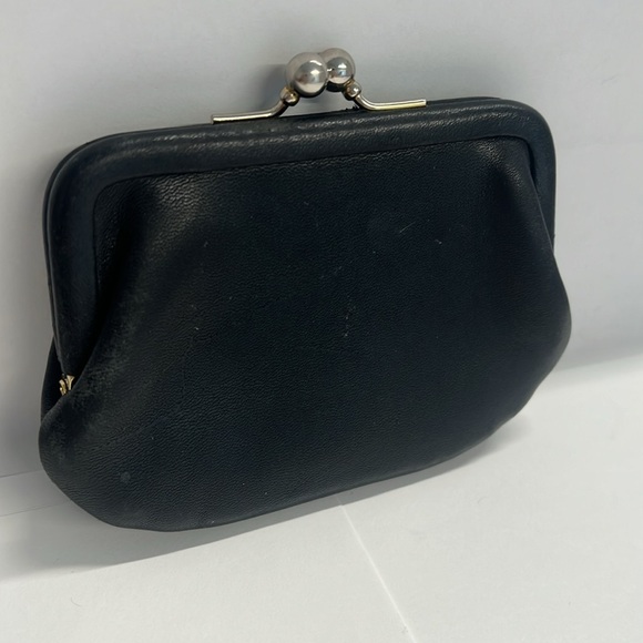 Coach Small Vintage Leather Kisslock Change Wallet Black Brown Interior - Picture 3 of 8